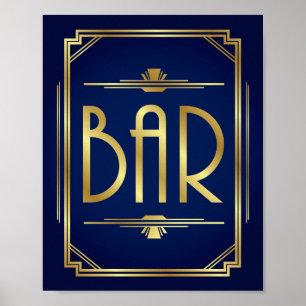 Impresión de Rótulo de BAR Art Deco de Oro Naval