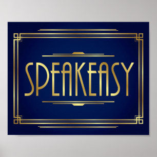 Impresión de Rótulo Navy Gold Art Deco SPEAKEASY