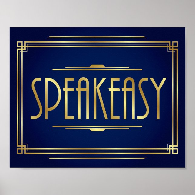 Impresión de Rótulo Navy Gold Art Deco SPEAKEASY (Frente)