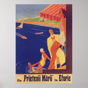 Impresión de Rumania, afiche de viaje retro, Efori