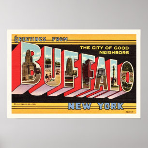 Impresión de saludo retro de Búfalo Nueva York