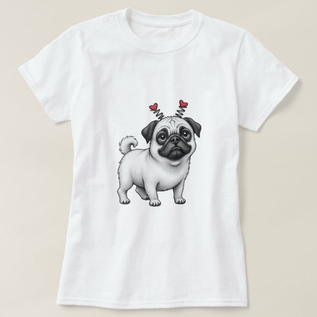 Impresión de San Valentín con camiseta de pug (Diseño del anverso)