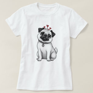 Impresión de San Valentín con camiseta de pug