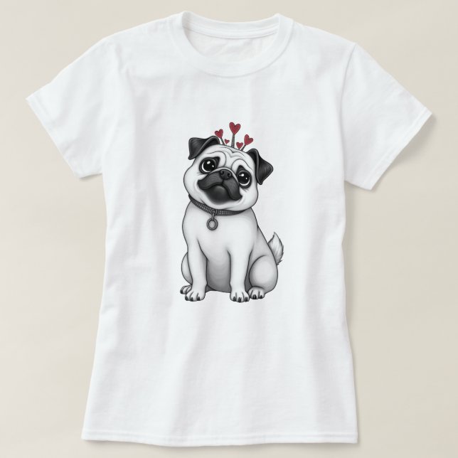 Impresión de San Valentín con camiseta de pug (Diseño del anverso)