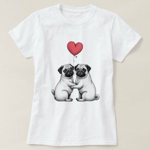 Impresión de San Valentín con camiseta de pug