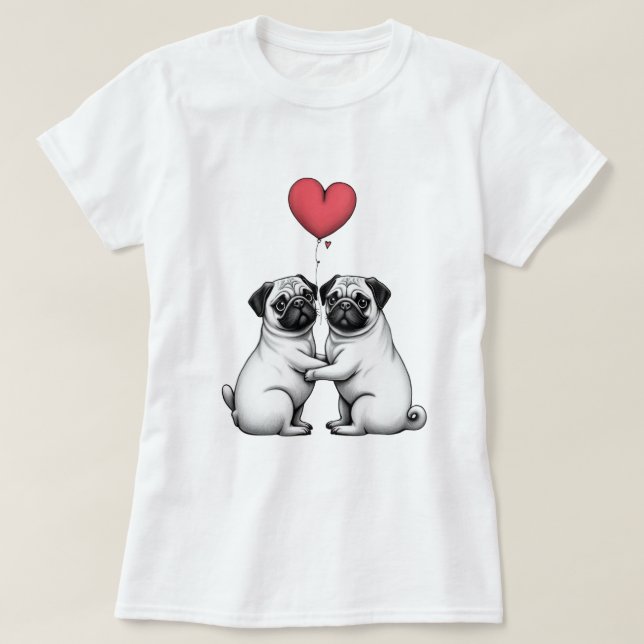 Impresión de San Valentín con camiseta de pug (Diseño del anverso)