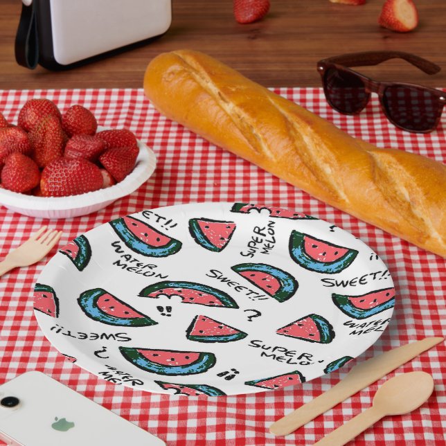 Impresión de Sandía | Platos de Papel | Suministro (Picnic)