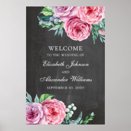Impresión de señal de bienvenida en pizarra. Boda 