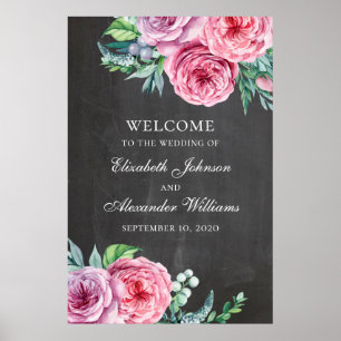Impresión de señal de bienvenida en pizarra. Boda 