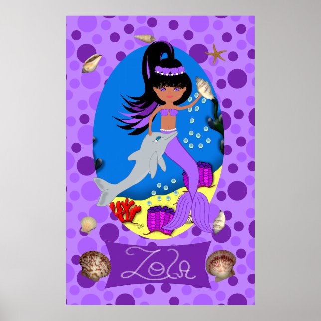 Impresión de sirena morada y delfín (Frente)