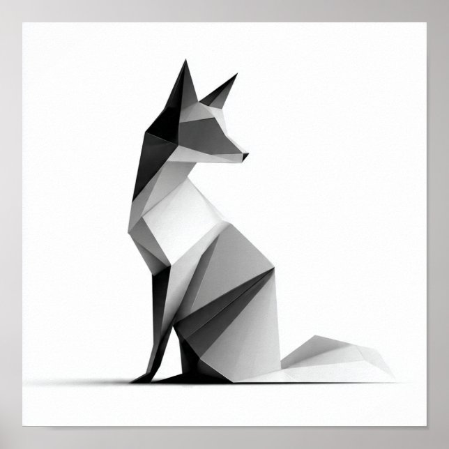 Impresión de Sleek Geométrico Origami Fox (Frente)
