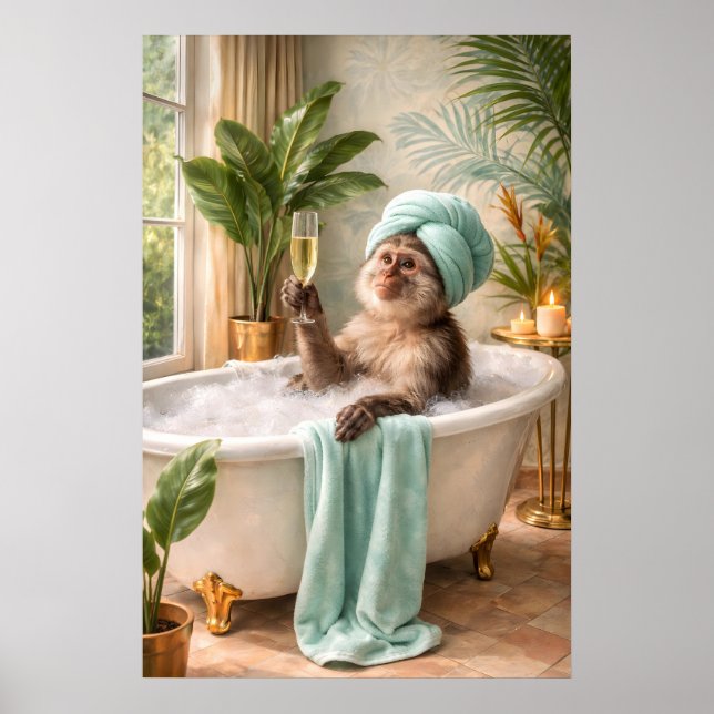 Impresión de Spa de Mono, Arte de Pared de Baño Tr (Frente)
