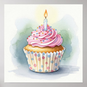 Impresión de tarta de cumpleaños de color de agua