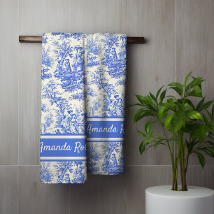 Impresión de tela azul vintage de jouy