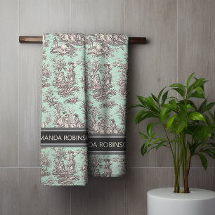 Impresión de tela de jouy de menta negra vintage