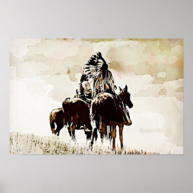 Impresión de tela de vintage Cheyenne Warriors (Frente)