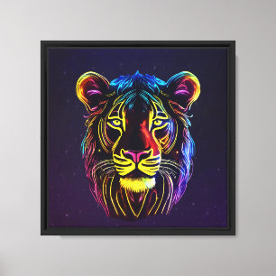 Impresión de tela estirada de Neon Lion Face