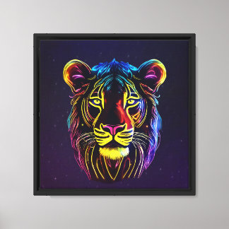 Impresión de tela estirada de Neon Lion Face