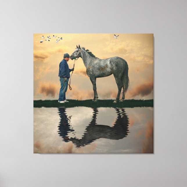 Impresión de tela estirada OTTB Gris Horse Y Groom (Anverso)