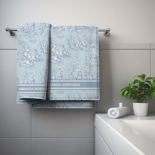 Impresión de tela gris azul vintage de jouy