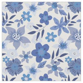 Impresión de tela monocromática floral azul