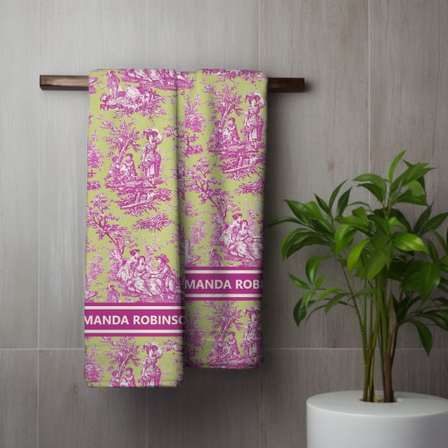 Impresión de tela rosa verde vintage de jouy (Subido por el creador)