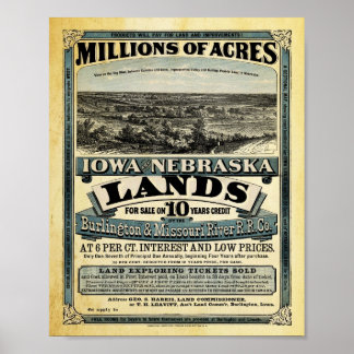 Impresión de venta de vintage Iowa y Nebraska Land