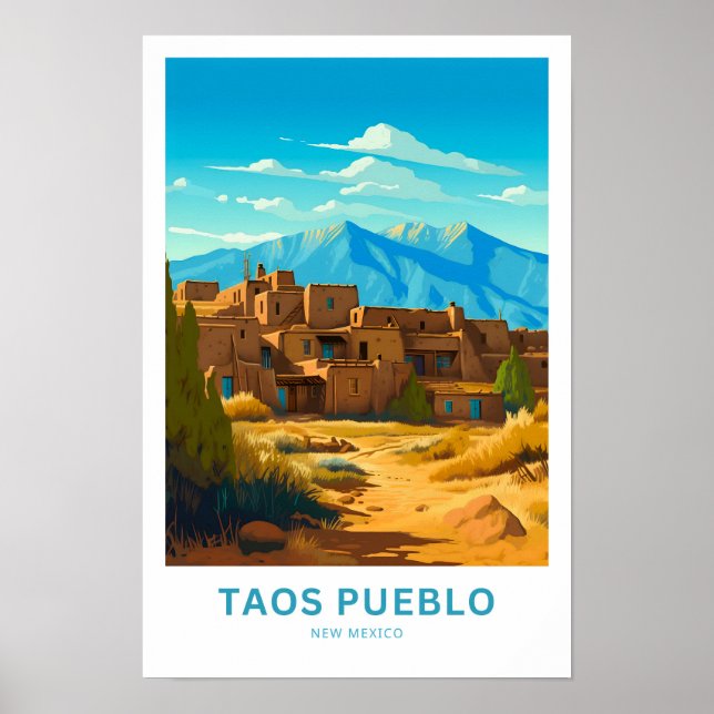 Impresión de viaje de Taos Pueblo Nuevo México (Frente)