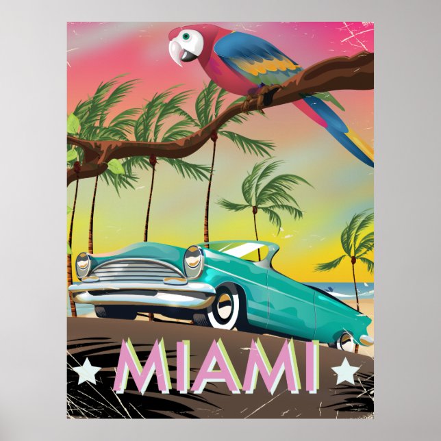 Impresión de viaje retro vintage de Miami (Frente)