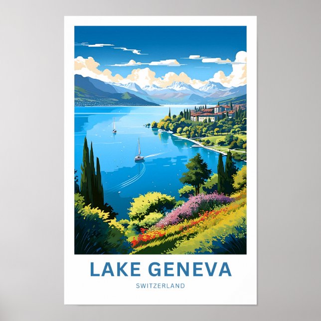 Impresión de viajes de Lake Geneva Suiza (Frente)