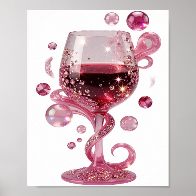 Impresión de VINO DE VIDRIO ROSA de plata moderna (Frente)