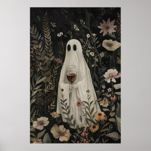 Impresión de vino fantasma floral, Halloween de Da