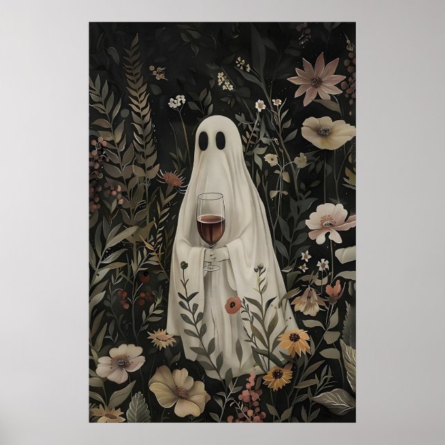 Impresión de vino fantasma floral, Halloween de Da (Frente)