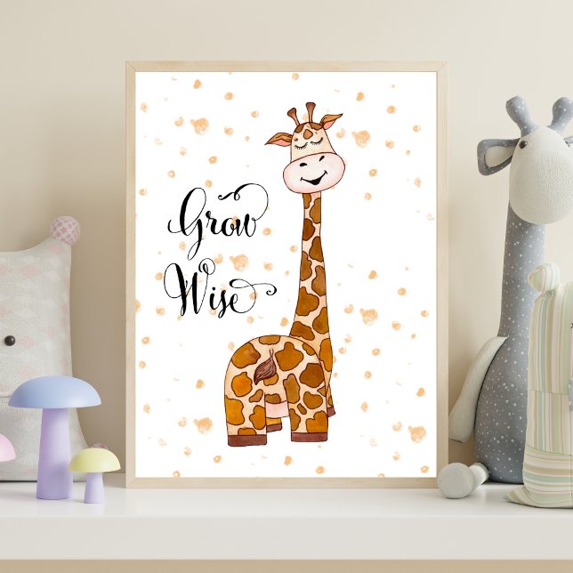Impresión de vivero de jirafa bebé Crece sabiament (Giraffe Grow Wise Nursery Wall Art Poster. Baby Shower Gift, New Baby Gift)