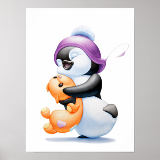 Impresión de vivero de pingüino y oso de peluche