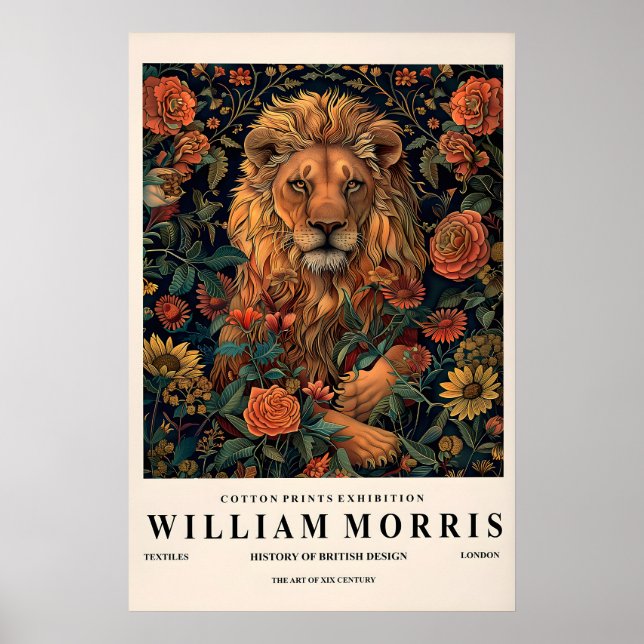 Impresión de William Morris, Póster de león floral (Frente)