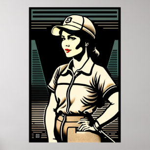 Impresión de Woman Golfer Woodblock