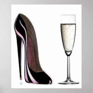 Impresión de zapatos de tiletto negro y champán