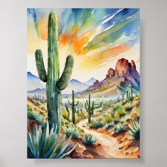 Impresión del arte acuarela de Saguaro (Frente)
