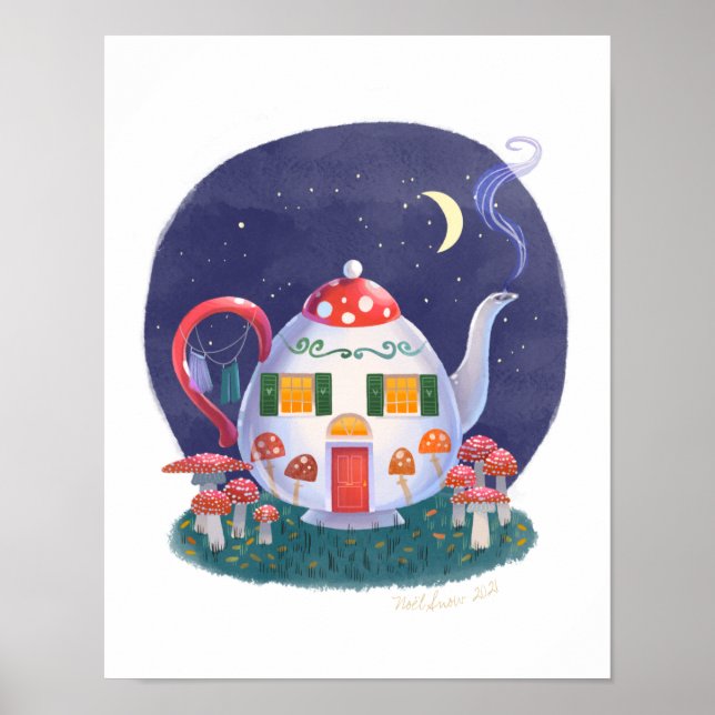 Impresión del arte artesanal de la tetera de hongo (Frente)