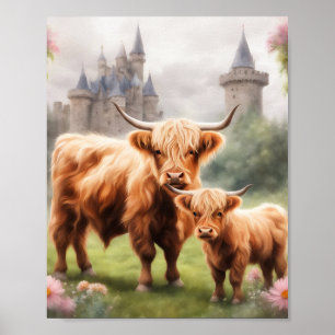 Impresión del arte boho de las vacas en las tierra