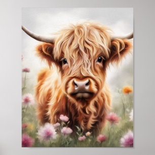 Impresión del arte boho de las vacas en las tierra