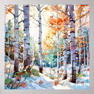 Impresión del arte de la pared del bosque Birch Tr