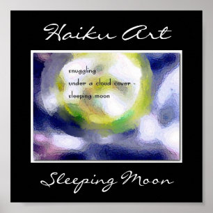 Impresión del arte del Haiku de la luna el dormir