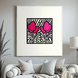 Impresión del arte pop de tulipanes rosados