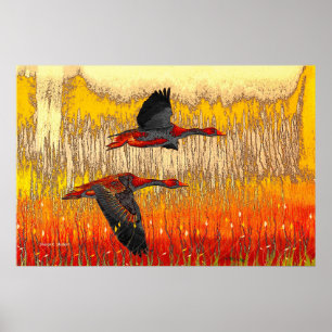Impresión del arte popular de los gansos del vuelo