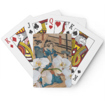 Impresión del japonés con los naipes de la