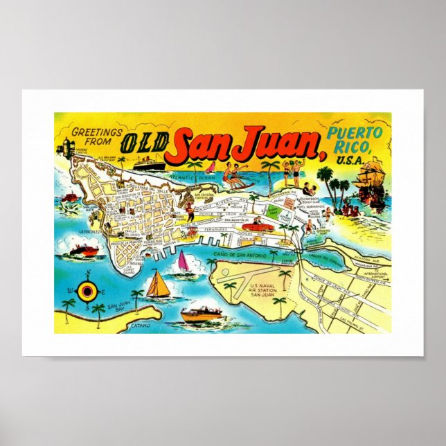 Impresión del mapa antiguo de San Juan (Frente)