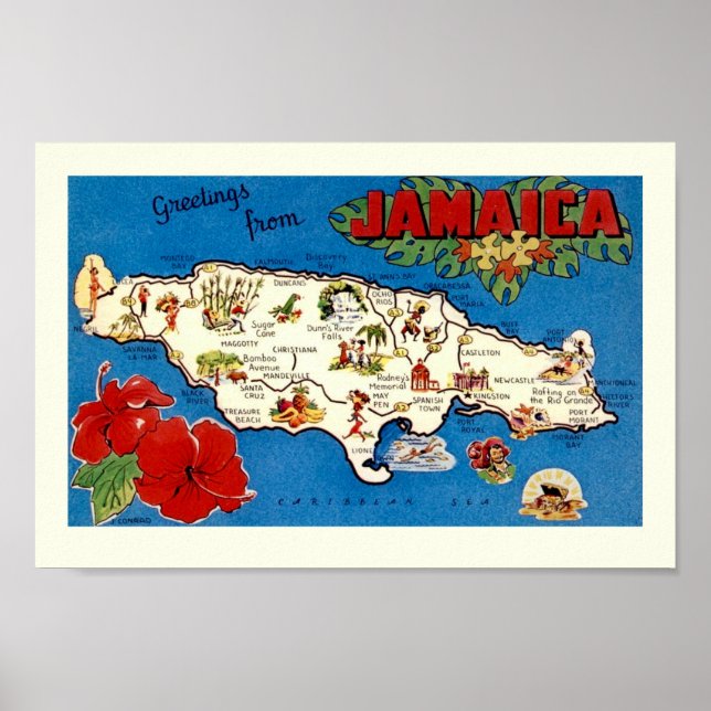 Impresión del mapa de la isla de Jamaica antigua (Frente)