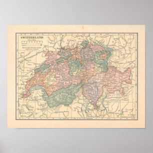 Impresión del mapa de Suiza Vintage 1923